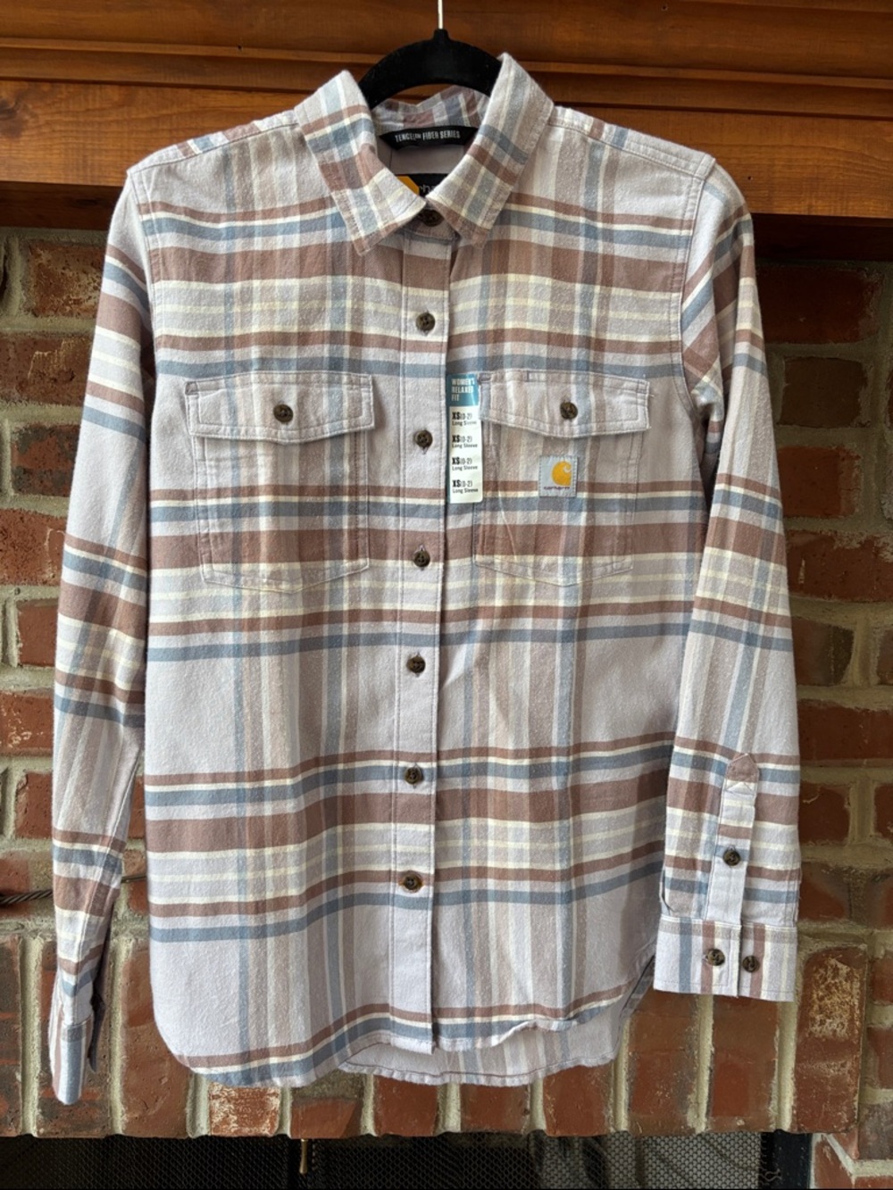 NWT Carhartt Women’s Plaid Flannel Shirt Light Purple Lilac, Blue, Brown Tencel
